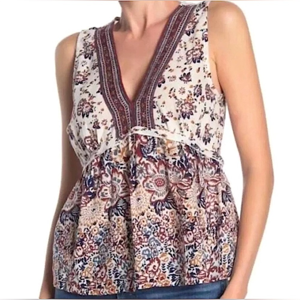 Lucky Brand Boho V-Neck Floral Tank Top Size M